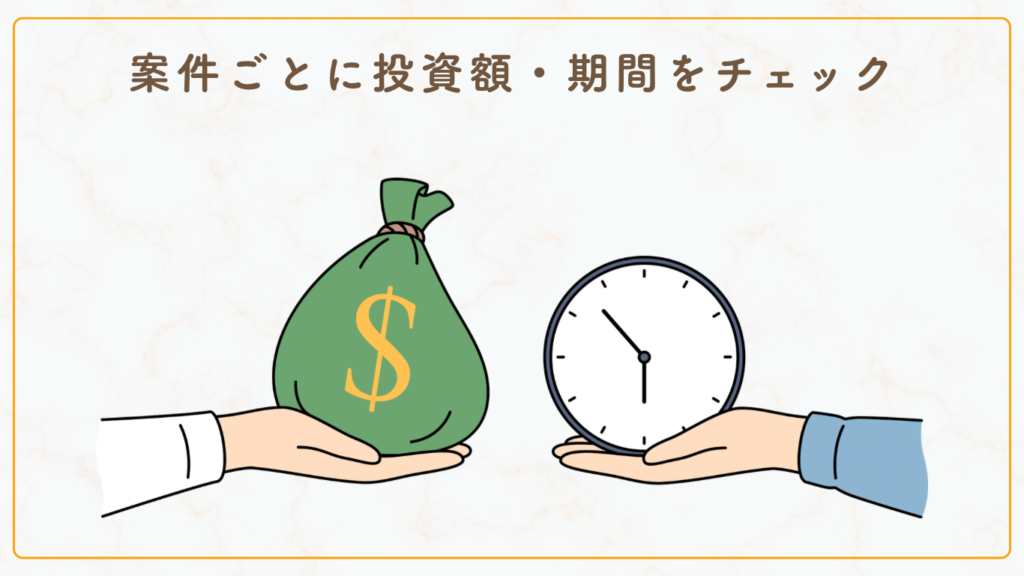 案件ごとに投資額・期間をチェック